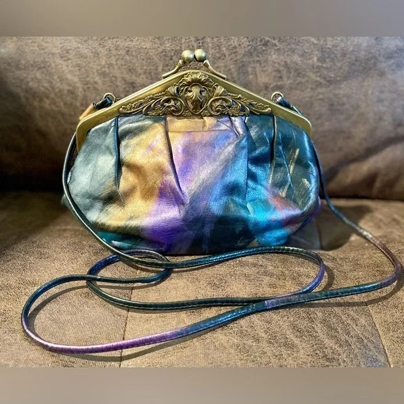 Fancy Nancy Painted Leather Bag Purse Crossbody Purple Vintage 80s USA‎ - Picture 2 of 14